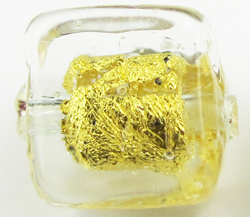  venetian murano clear glass over 24k gold foil 6mm cube bead *** QUANTITY IN STOCK =29 *** 
