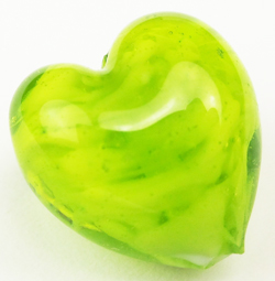  venetian murano lime green glass over white clouds 13mm x 12mm x 9mm heart bead *** QUANTITY IN STOCK =14 *** 