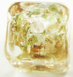  venetian murano clear glass with aventurina 6mm cube bead *** QUANTITY IN STOCK =9 *** 