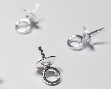 sterling silver 6mm post bail, 6mm pin is approx 0.8mm thick, cup 4mm diameter, ring is 1.3mm ID