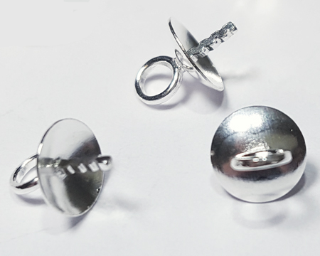 sterling silver 6mm post bail, 6mm pin is approx 0.8mm thick, cup 5mm diameter, ring is 1.3mm ID