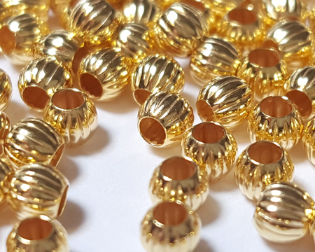  <4.2g/100> vermeil 3mm corrugated round bead, 1.5mm hole, 1 micron plating for increased durability [vermeil is gold plated sterling silver] 
