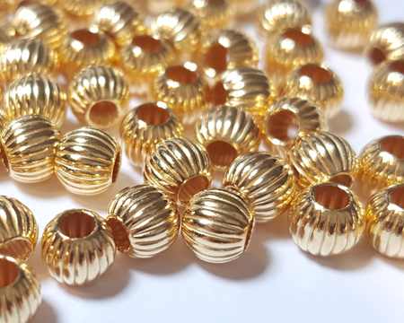  <18.1g/100> vermeil 5mm corrugated round bead, 2.2mm hole, 1 micron plated [vermeil is gold plated sterling silver] 