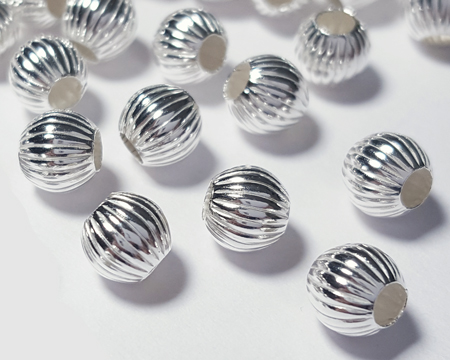  <27.1g/100> sterling silver 6mm corrugated round bead, 2.4mm hole 