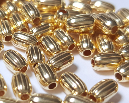  <8.25g/100> vermeil 4.75mm x 3mm corrugated oval bead, 1 micron plated for increased durability [vermeil is gold plated sterling silver] 