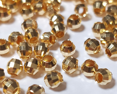  <3.25g/100> vermeil 3mm multi faceted disco round bead, 1.5mm hole, 1 micron plating for increased durability [vermeil is gold plated sterling silver] 