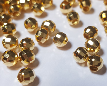  <9g/100> vermeil 4mm multi faceted disco round bead, 1.8mm hole [vermeil is gold plated sterling silver] 