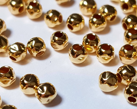  <5.3g/100> vermeil hammered 3mm bead, 1.2mm hole, thicker 1 micron plating for increased durability [vermeil is gold plated sterling silver] 
