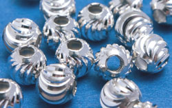  <9.2g/100> sterling silver 4mm moon cut round bead, 1.5mm hole 