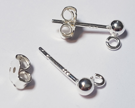  pair(s) of sterling silver 3mm ball & 14mm post studs with attached open ring & butterflies.  Post and butterflies both bearing individual 925 stamps * butterflies are snug and may need loosening slightly, ie just opening out a little bit * 