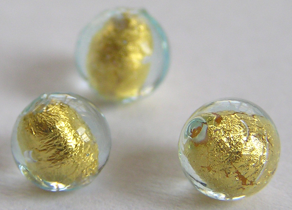  venetian murano aquamarine glass over 24k gold foil 6mm round bead *** QUANTITY IN STOCK =35 *** 