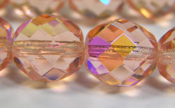  czech light rose ab firepolished 10mm faceted round glass bead (41ps) 
