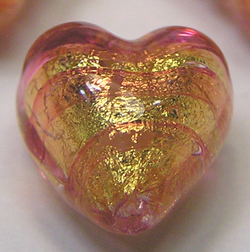 venetian murano rubino glass over 24k gold foil 8mm x 8mm x 6mm heart bead *** QUANTITY IN STOCK =49 *** 