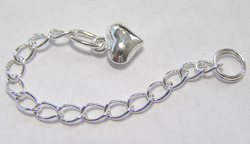  sterling silver 60mm extension chains complete with split ring and 6.5mm heart charm (chain links are external diameter 4mm x 2.7mm) 