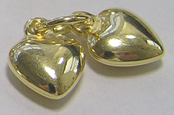  --CLEARANCE--  two vermeil 9mm x 6mm puffed heart charms on a 5mm closed jump ring [vermeil is gold plated sterling silver] 