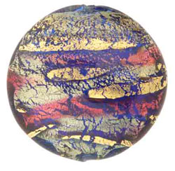  venetian murano cobalt blue glass with rubino accents and lashings of 24k gold 20mm x 20mm x 10mm puffed disc bead *** QUANTITY IN STOCK =8 *** 