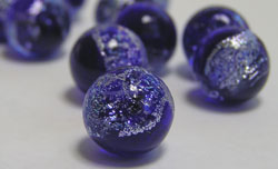  venetian murano cobalt blue glass with silver dichroic 10mm HALF DRILLED ONE HOLE round bead - hole only goes half way thru bead - perfect earings/pendants etc *** QUANTITY IN STOCK =33 *** 