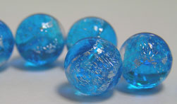  venetian murano aqua blue glass with silver dichroic 10mm HALF DRILLED ONE HOLE round bead - hole only goes half way thru bead - perfect earings/pendants etc *** QUANTITY IN STOCK =42 *** 