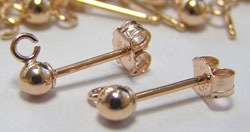  pairs ROSE GOLD FILL 14mm post, 3mm diameter full-ball studs & butterflies 