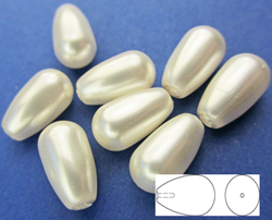 swarovski 5816 white 11.5mm x 6mm drop pearl bead, HALF DRILLED, hole does not go all the way through