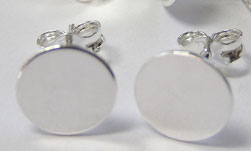  pair sterling silver cabochon flat pad ear posts and studs - pad is 8mm diameter, post is 10mm 
