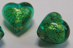  venetian murano sea foam green glass over 24k gold foil 8mm x 8mm x 6mm heart bead *** QUANTITY IN STOCK =9 *** 