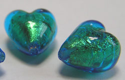  venetian murano aqua glass over 24k gold foil 8mm x 8mm x 6mm heart bead *** QUANTITY IN STOCK =5 *** 