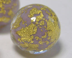  venetian murano opaline lilac glass over 24k gold 12mm round bead   *** QUANTITY IN STOCK =14 *** 