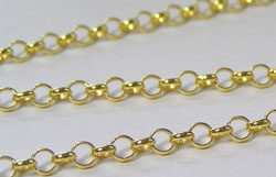  sold per cm : vermeil loose rolo link 3.4mm chain - 10 links per inch, 13g per meter [vermeil is gold plated sterling silver] 