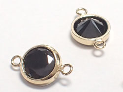  gold fill 10.7mm jet black cubic zirconia connector link, cz bezel has 6mm diameter, connecting rings have internal diameter of 1mm 