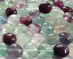 --CLEARANCE-- string of rainbow fluorite 10mm x 6mm polished puffed oval beads - approx 40 beads per strand - each stand contains good range of colours