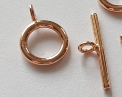  ROSE VERMEIL 9mm diameter ring with 15.5mm bar, stamped 925 on ring, toggle clasp [vermeil is gold plated sterling silver] 