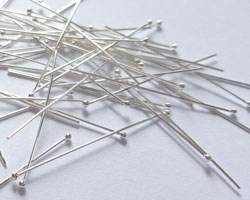  sterling silver headpin 25mm long, 0.4mm thick, ball-ended, 1mm ball 