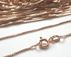  --CLEARANCE--  ROSE VERMEIL 18 inch long square box chain (0.8mm links) italian made fine necklace chain [vermeil is gold plated sterling silver] 