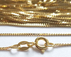  vermeil 16 inch long square box chain (0.8mm links) italian made fine necklace chain [vermeil is gold plated sterling silver] 