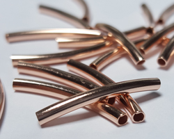  <24g/100> ROSE VERMEIL 20mm x 2mm curved tube bead, 1.7mm ID, 1 micron plating for increased durability [vermeil is gold plated sterling silver] 