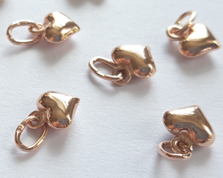  ROSE VERMEIL 6mm x 5mm x 3mm puffed heart charm with attached closed ring having internal dimension of 2mm x 4mm [vermeil is gold plated sterling silver] 