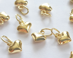  vermeil 6mm x 5mm x 3mm puffed heart charm with attached closed ring having internal dimension of 2mm x 4mm [vermeil is gold plated sterling silver] 