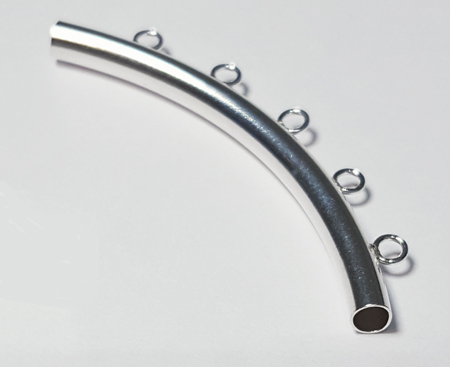  sterling silver slide bail, 38mm x 3mm tube with x5 attached closed rings each having internal diameter of 1.3mm, attach charms / drops / etc 