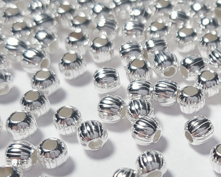  <4.5g/100> sterling silver 3mm corrugated round bead, 1.2mm hole 