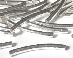  <66g/100> sterling silver 30mm x 3mm hammered textured curved tube bead with approx 2.2mm beading hole 