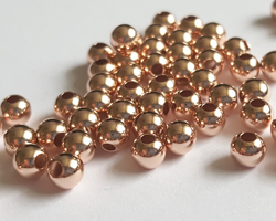  <9.25g/100> ROSE VERMEIL 4mm round bead, 1.5mm hole, extra thick 2 micron plating for really good durability, AT treated [vermeil is gold plated sterling silver] 