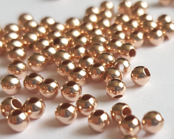  <2.3g/100> ROSE VERMEIL 2.2mm round bead, 1mm hole,  extra thick 2 micron plating for really good durability, AT treated [vermeil is gold plated sterling silver] 