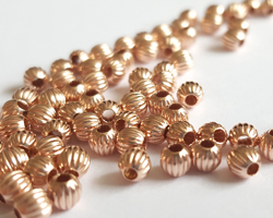  <5.1g/100> ROSE VERMEIL 3mm corrugated round bead, 1.2mm hole, 1 micron plating for increased durability, AT treated [vermeil is gold plated sterling silver] 