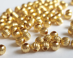  <4.6g/100> vermeil 3mm corrugated round bead, 1.2mm hole, 1 micron plating for increased durability [vermeil is gold plated sterling silver] 