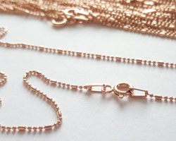  ROSE VERMEIL, stamped 925, 18 inch length - ball & bars chain, balls have 1mm diameter, very flexible, perfect for pendants [vermeil is gold plated sterling silver] 