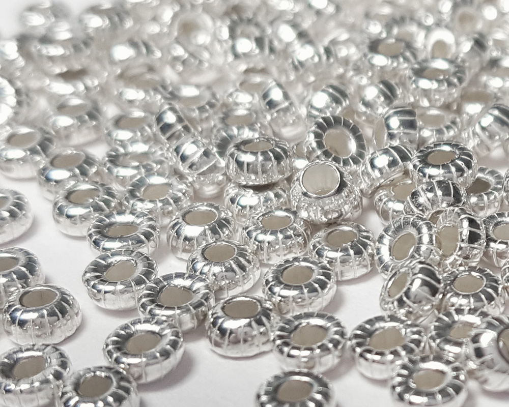  <4.1g/100> sterling silver 3mm x 1.75mm corrugated rondelle bead 