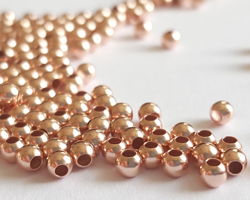  <3.0g/100> ROSE VERMEIL 2.5mm round bead, 1.2mm hole, extra thick 2 micron plating for really good durability [vermeil is gold plated sterling silver] 