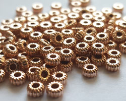  <4.35g/100> ROSE VERMEIL 3mm x 1.75mm corrugated rondelle bead, 1 micron plating for increased durability [vermeil is gold plated sterling silver] 