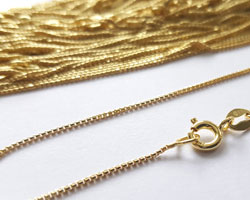  -- NEW LOW SINGLE CHAIN PRICES --  ready made vermeil necklace - 16 inch length - half round box chain, 0.9mm diameter - a very smooth, sleek chain, perfect for pendants [vermeil is gold plated sterling silver] 